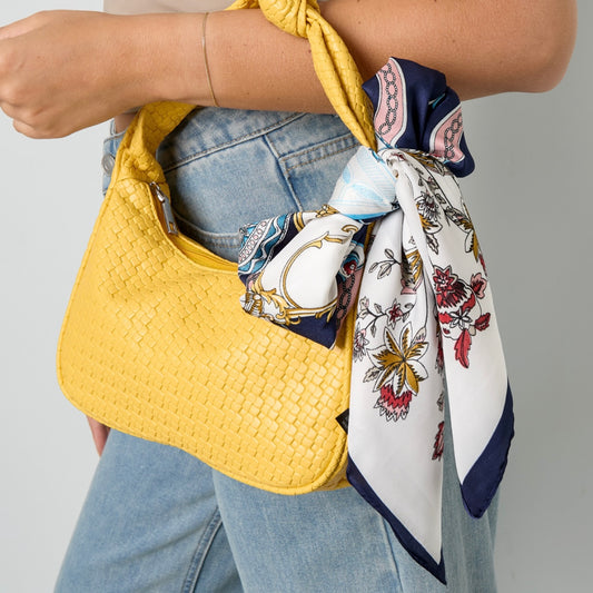 Royal Blue Vintage Sjaaltje – Floral Silklook 70×70 cm