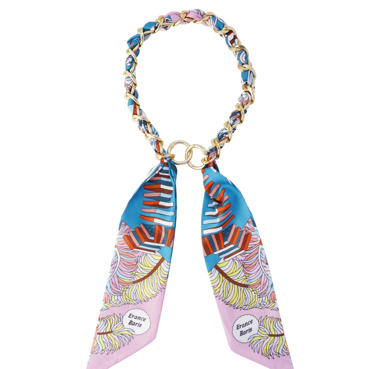 Blauw-Pastel Telefoonketting met Satijnen Lint