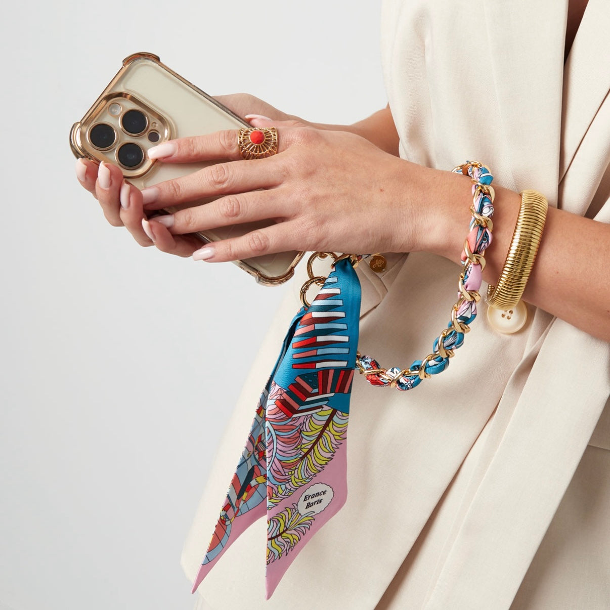 Blauw-Pastel Telefoonketting met Satijnen Lint